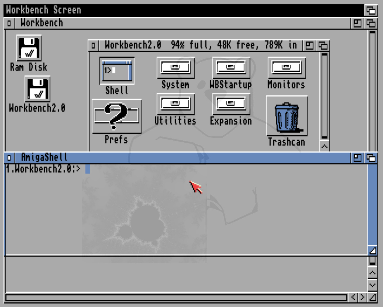 Aussehen Amiga Kickstart 2.04 mit der Workbench 2.04